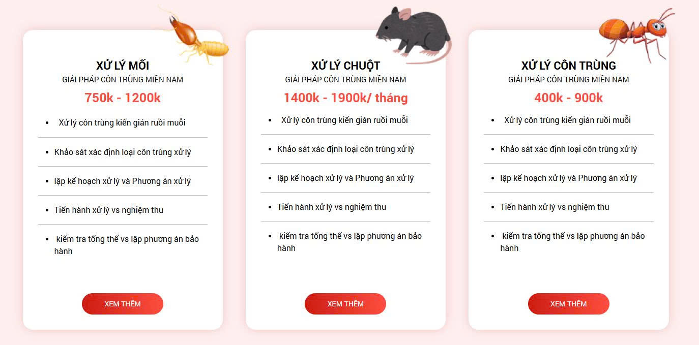 Bảng giá tham khảo dịch vụ diệt chuột, diệt mối, diệt côn trùng của Thiên Hương BIO